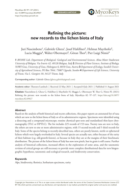 ﻿Refining the Picture: New Records to the Lichen Biota of Italy