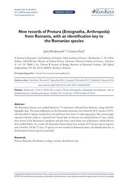 New Records of Protura (Entognatha, Arthropoda) from Romania, with an Identification Key to the Romanian Species