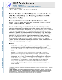 Genetic Variations and Risk of Placental Abruption: a Genome- Wide Association Study and Meta-Analysis of Genome-Wide Association Studies