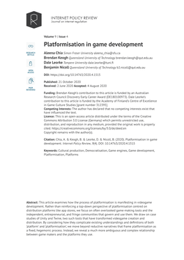 Platformisation in Game Development