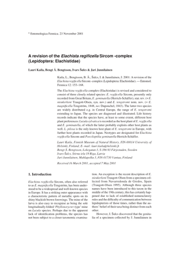 A Revision of the Elachista Regificella Sircom -Complex 155 Known from Male Specimens That Are Hardly Dis- Tral Surface Distally with a Row of Setae