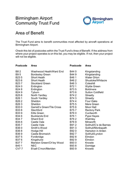 Birmingham Airport Community Trust Fund Area of Benefit