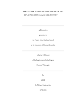 Organic Milk Demand and Supply in the U.S. And