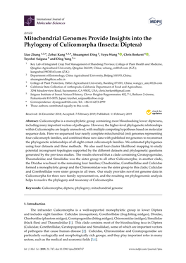 Mitochondrial Genomes Provide Insights Into the Phylogeny of Culicomorpha (Insecta: Diptera)