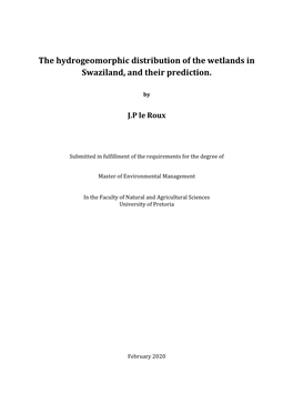 The Hydrogeomorphic Distribution of the Wetlands in Swaziland, and Their Prediction