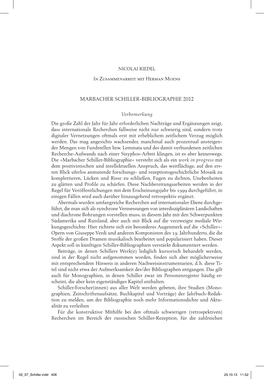 Marbacher Schiller-Bibliographie 2012