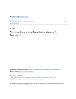 Vietnam Generation Newsletter, Volume 2, Number 1