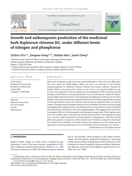 Growth and Saikosaponin Production of the Medicinal Herb Bupleurum Chinense DC. Under Different Levels of Nitrogen and Phosphorus