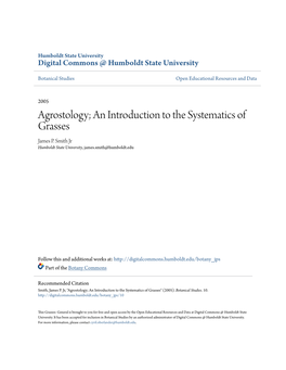 Agrostology; an Introduction to the Systematics of Grasses James P