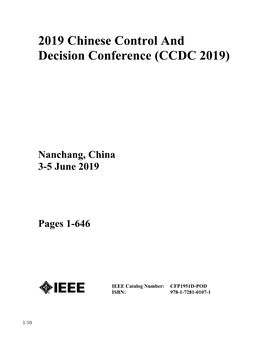 2019 Chinese Control and Decision Conference (CCDC 2019)