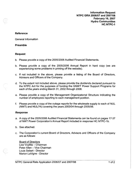 NTPC GRA 2006107 and 2007108 February 16,2007 Hydro Communities HC.NTPC-1