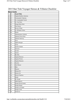 Star Trek Voyager Heroes and Villains Checklist