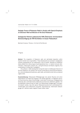 Geologic Frame of Palaeozoic Reefs in Austria with Special Emphasis on Devonian Reef-Architecture of the Graz Palaeozoic