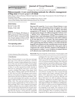 Urocystis Agropyri (Preuss) Schroet., Is One Revised : 30 Nov., 2018 Accepted: 17 Dec., 2018 of the Major Wheat Yield Limiting Factors Throughout the World