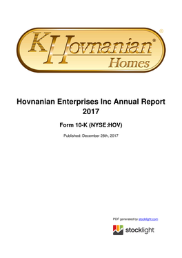 Hovnanian Enterprises Inc Annual Report 2017