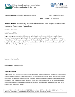 Report Name:Preliminary Assessment of Eta and Iota Tropical