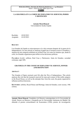 La Grandeza En La Corte De Fernando Vii: Servicio, Poder Y Distinción