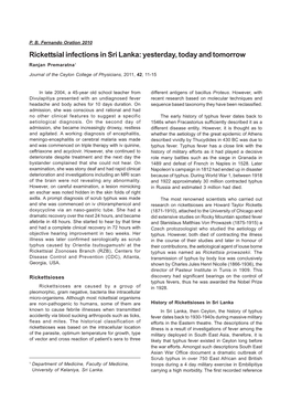Rickettsial Infections in Sri Lanka: Yesterday, Today and Tomorrow 11