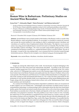 Roman Wine in Barbaricum. Preliminary Studies on Ancient Wine Recreation