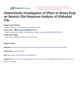 Deterministic Investigation of Effect of Stress Drop on Seismic Site Response Analysis of Allahabad City