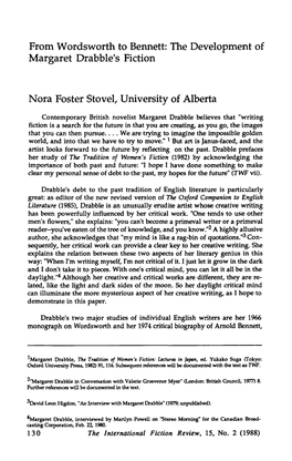From Wordsworth to Bennett: the Development of Margaret Drabble's Fiction Nora Foster Stovel, University of Alberta