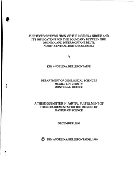 THE Tecfonic EVOLUTION of the INGENIKA GROUP and ITS IMPLICATIONS for the BOUNDARY BETWEEN the OMINECA and INTER MONTANE BELTS, NORTH-CENTRAL BRITISH COLUMBIA