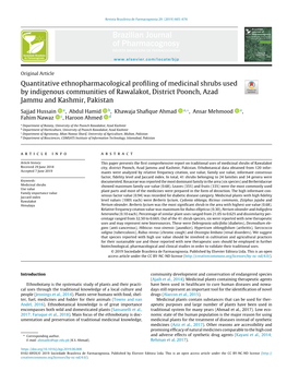 Quantitative Ethnopharmacological Profiling of Medicinal Shrubs Used by Indigenous Communities of Rawalakot, District Poonch, Azad Jammu and Kashmir, Pakistan