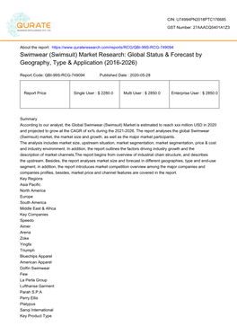 Swimwear (Swimsuit) Market Research: Global Status & Forecast by Geography, Type & Application (2016-2026)