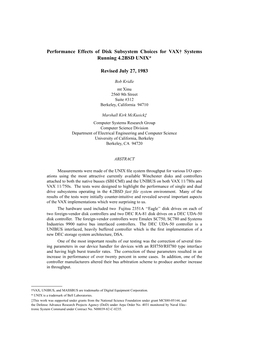 Performance Effects of Disk Subsystem Choices for VAX† Systems Running 4.2BSD UNIX*
