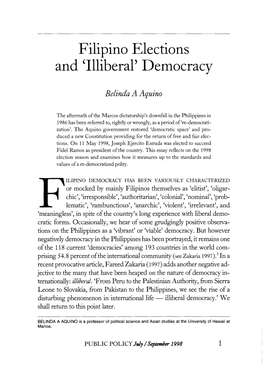 Filipino Elections and 'Illiberal' Democracy