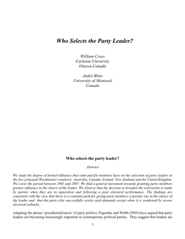 Who Selects the Party Leader