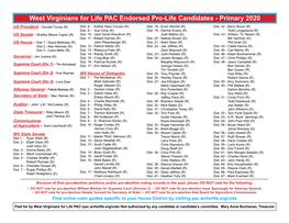 West Virginians for Life PAC Endorsed Pro-Life Candidates - Primary 2020 US President - Donald Trump (R) Dist