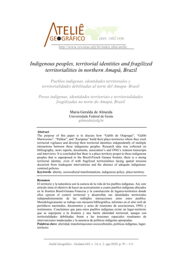 Indigenous Peoples, Territorial Identities and Fragilized Territorialities in Northern Amapá, Brazil