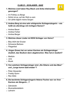 Schlager - Quiz 1