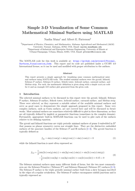 Simple 3-D Visualization of Some Common Mathematical Minimal Surfaces Using MATLAB