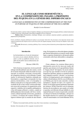 A Propósito Del Puquina En La Génesis Del Imperio Incaico