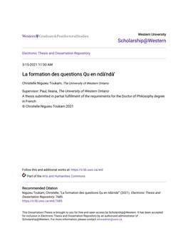 La Formation Des Questions Qu En Ndà'ndà'