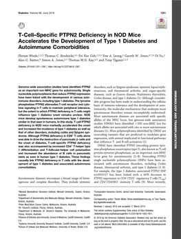 T-Cell–Specific PTPN2 Deficiency in NOD Mice Accelerates