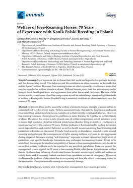 Welfare of Free-Roaming Horses: 70 Years of Experience with Konik Polski Breeding in Poland