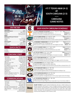 At South Carolina (2-3) ----- Carolina Game Notes