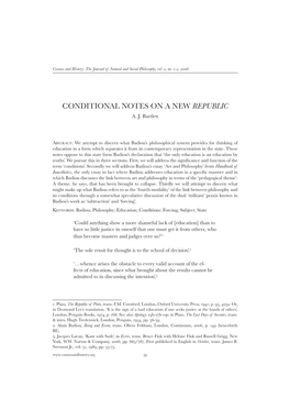 Conditional Notes on a New Republic A