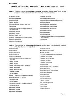 Examples of Liquid and Solid Oxidizer Classifications1