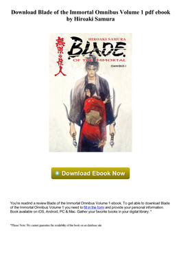 Download Blade of the Immortal Omnibus Volume 1 Pdf Ebook by Hiroaki Samura