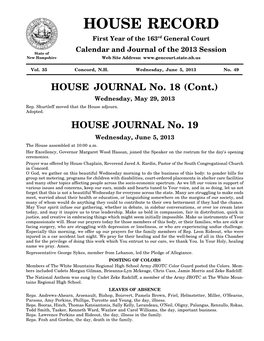 HOUSE JOURNAL No. 18 (Cont.) Wednesday, May 29, 2013 Rep
