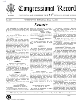 Congressional Record United States Th of America PROCEEDINGS and DEBATES of the 113 CONGRESS, SECOND SESSION