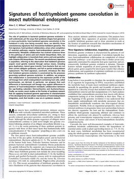 Signatures of Host/Symbiont Genome Coevolution in Insect Nutritional