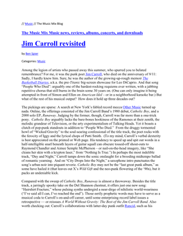 Jim Carroll Revisited