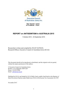 REPORT on ANTISEMITISM in AUSTRALIA 2015
