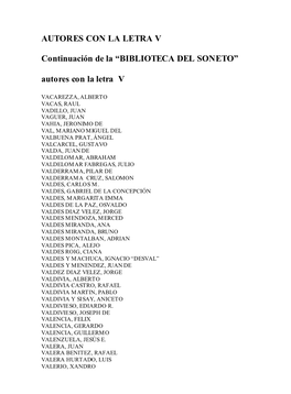 Biblioteca Del Soneto. Autores: Letra V