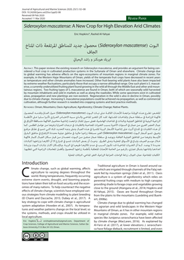 Sideroxylon Mascatense: a New Crop for High Elevation Arid Climates